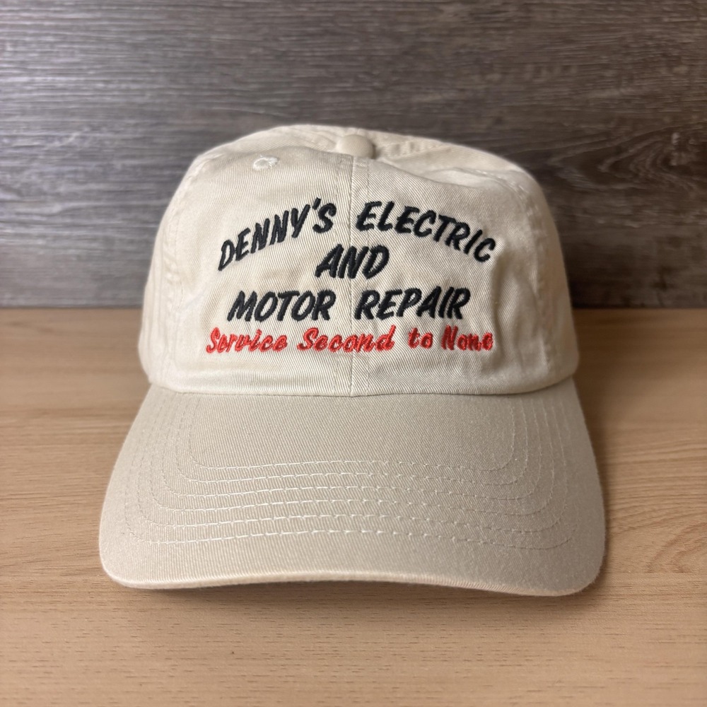 Dennys Electric and Motor Repair Hat Cap Strap Back Beige Embroidered Mens